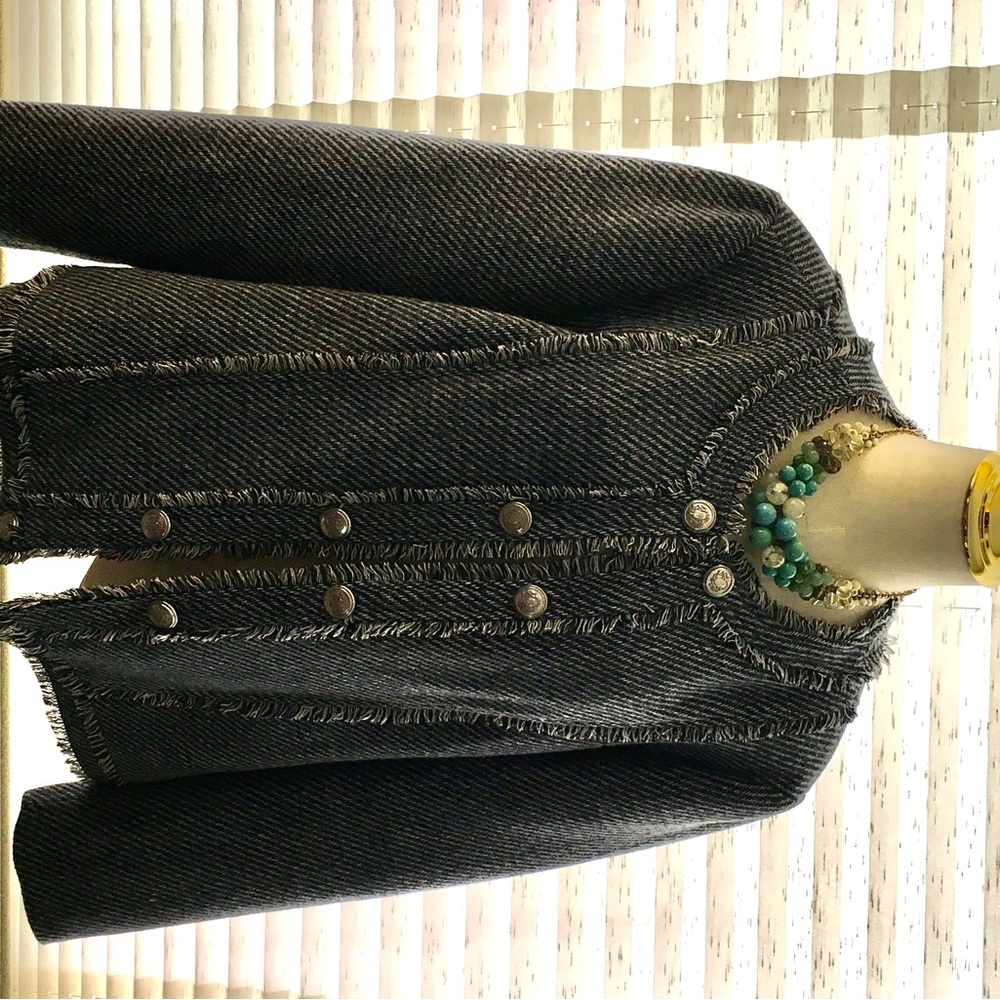 Chico's Blue Tweed Frayed-Edge Button Jacket